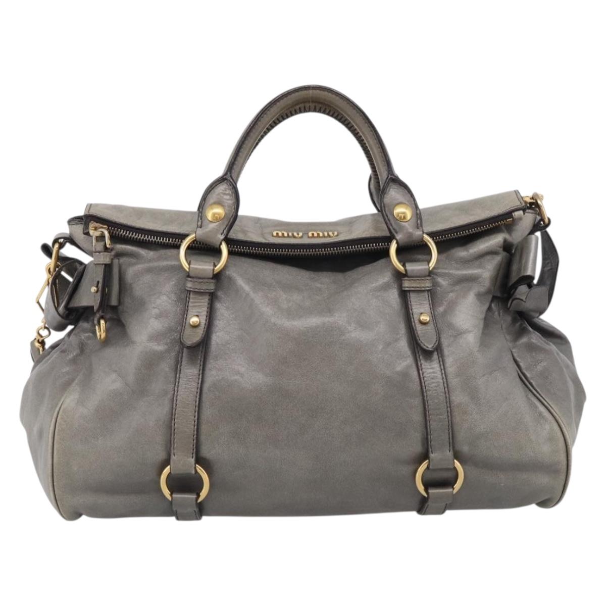 Miu Miu Vittero Hand Bag Leather 2way Gray Gold Auth 215811M