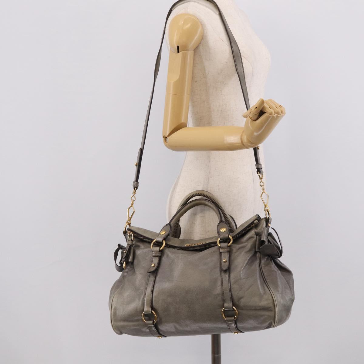 Miu Miu Vittero Hand Bag Leather 2way Gray Gold Auth 215811M