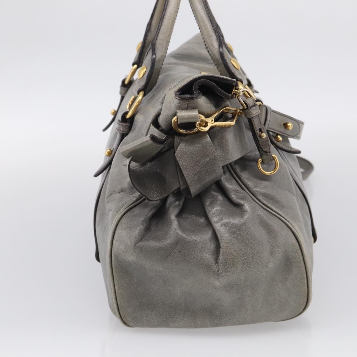 Miu Miu Vittero Hand Bag Leather 2way Gray Gold Auth 215811M