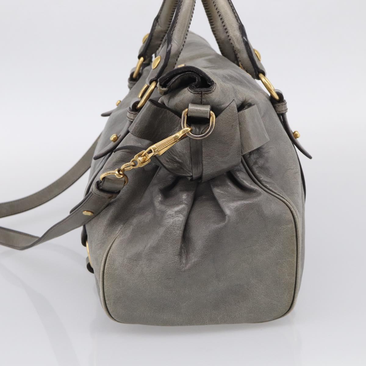 Miu Miu Vittero Hand Bag Leather 2way Gray Gold Auth 215811M