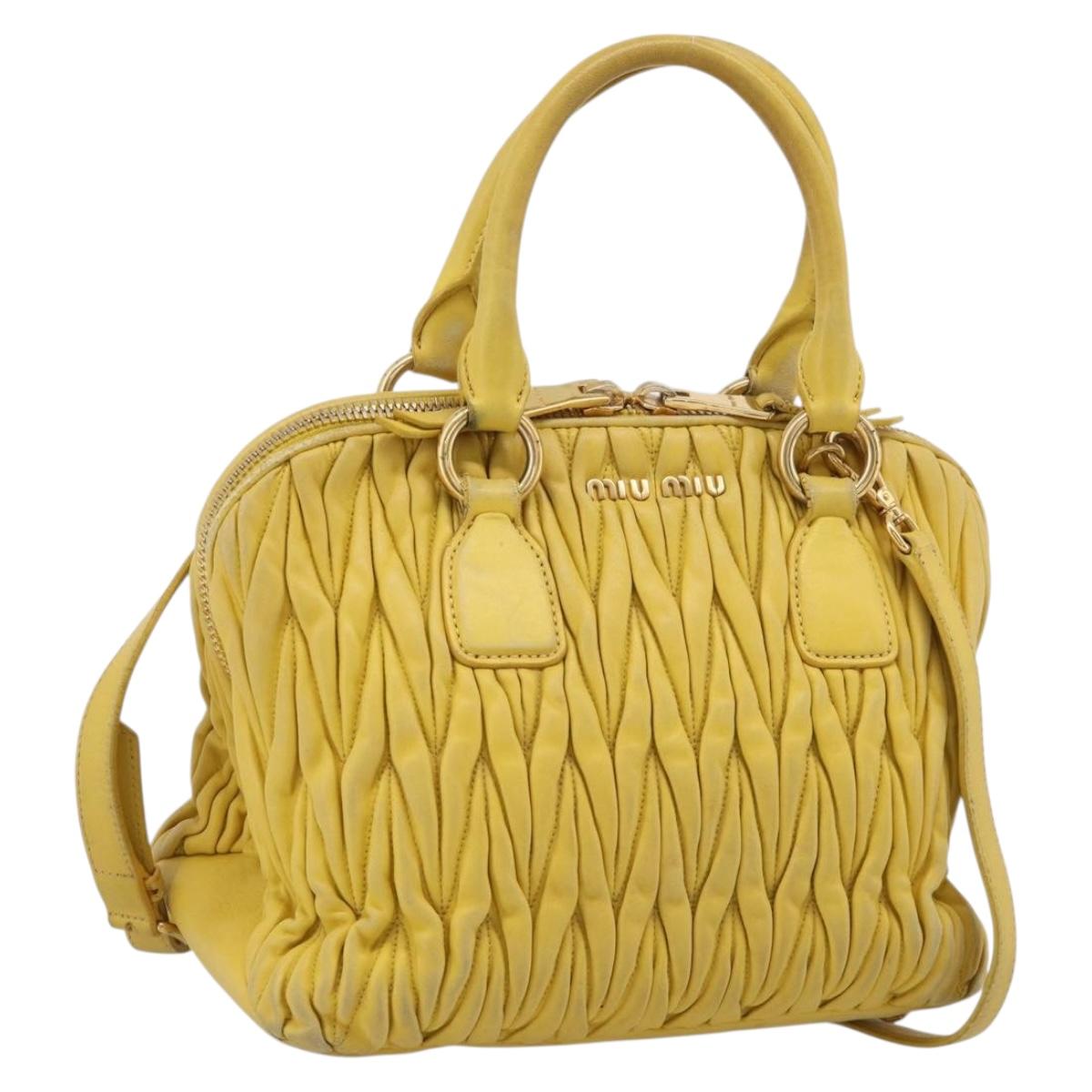 Miu Miu Matelasse Hand Bag Leather Yellow Gold Auth 215815