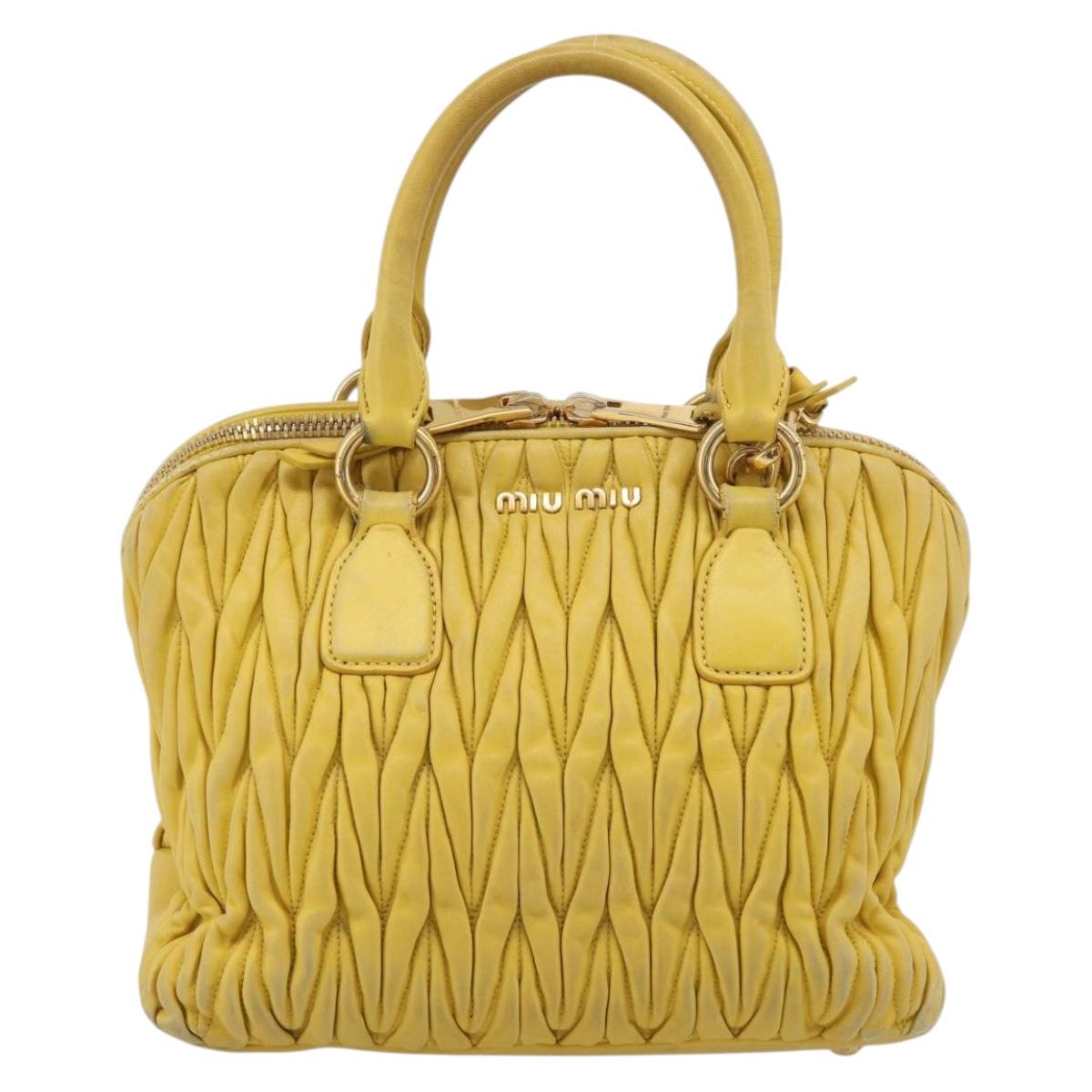 Miu Miu Matelasse Hand Bag Leather Yellow Gold Auth 215815