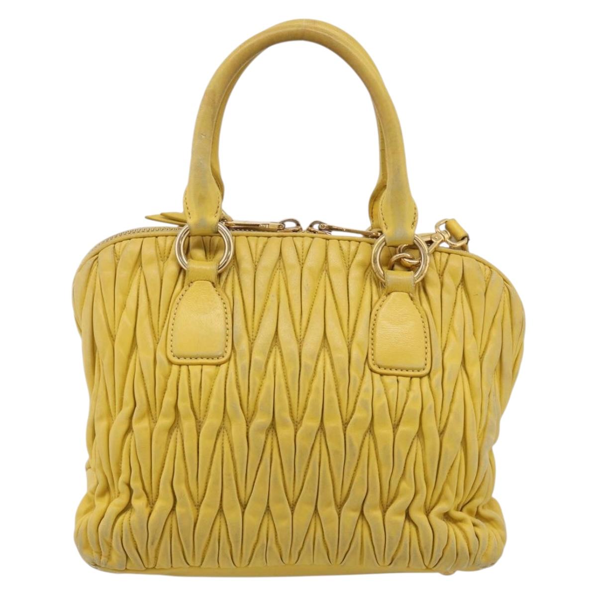 Miu Miu Matelasse Hand Bag Leather Yellow Gold Auth 215815