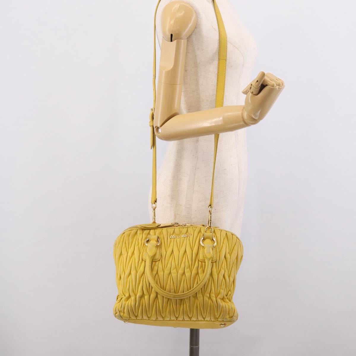 Miu Miu Matelasse Hand Bag Leather Yellow Gold Auth 215815