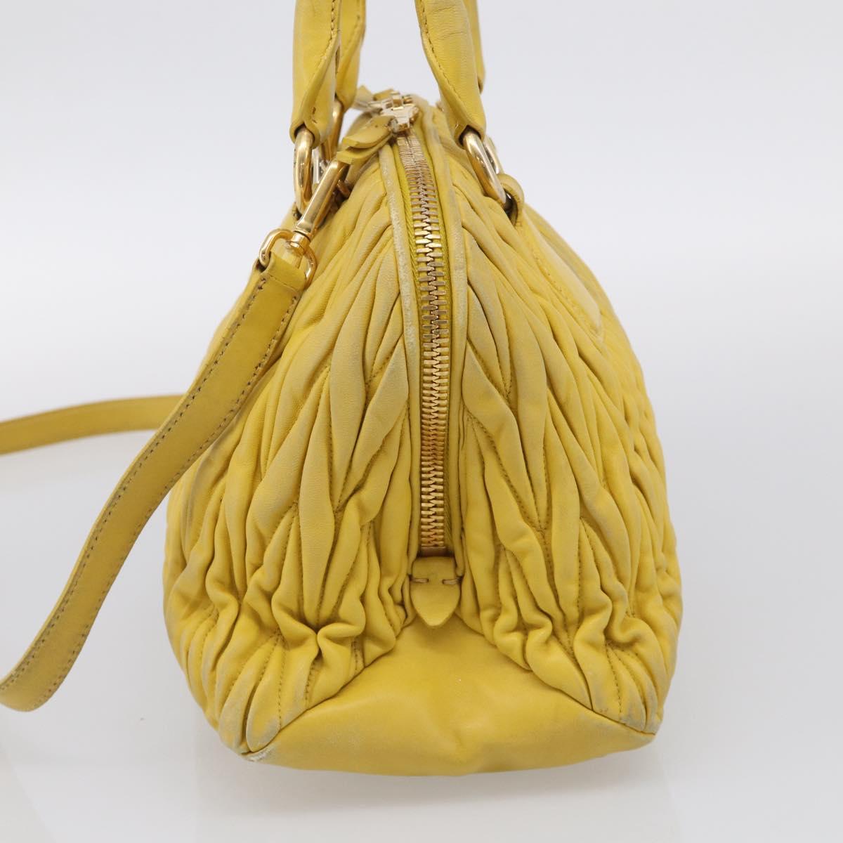Miu Miu Matelasse Hand Bag Leather Yellow Gold Auth 215815