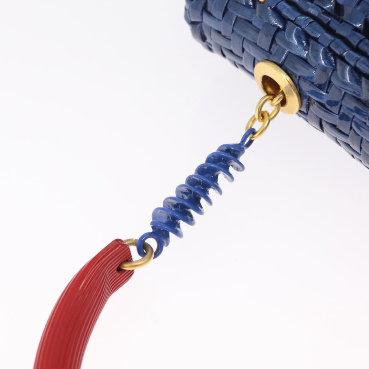 FENDI Macaroni Hand Bag Raffia Blue Gold Auth 215828A