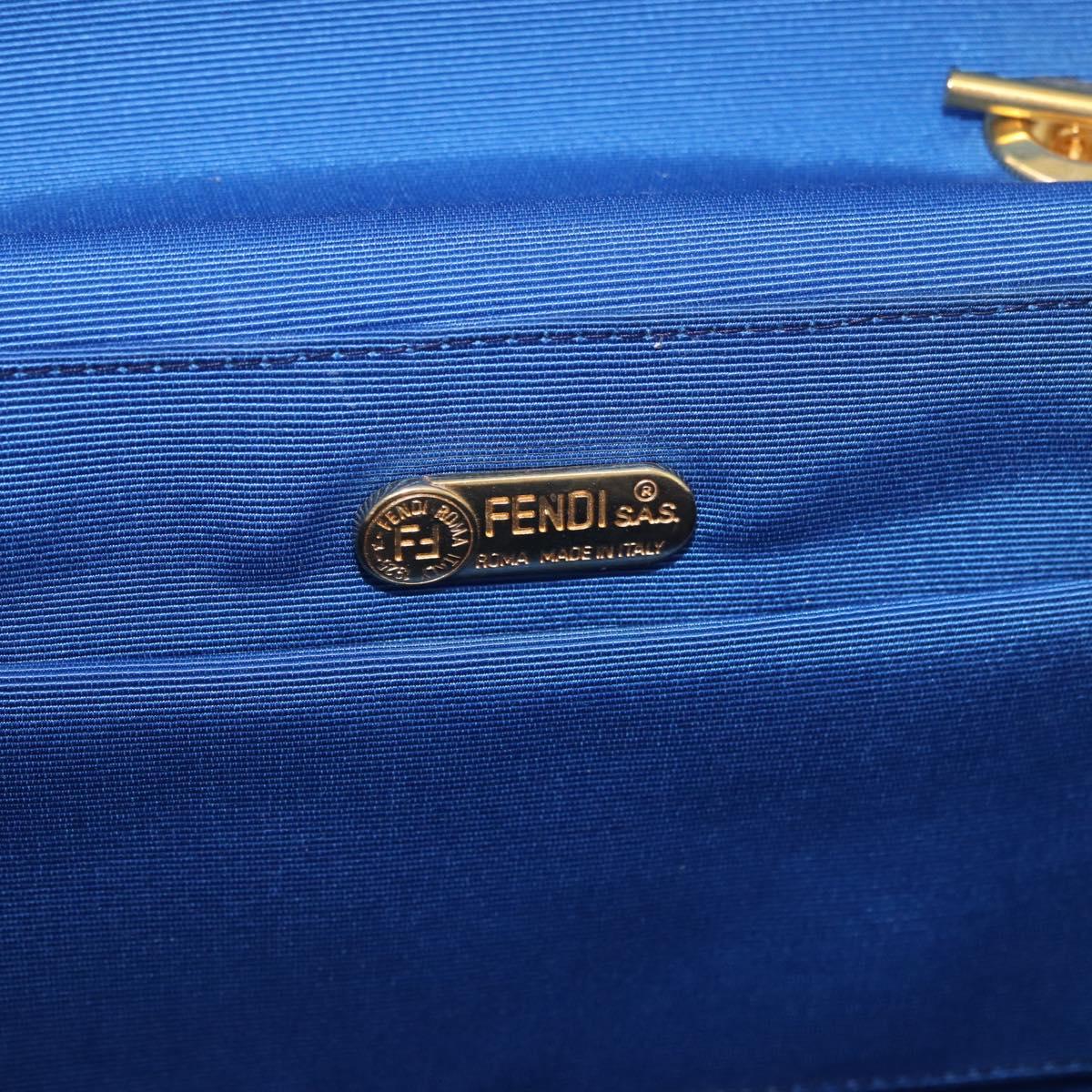 FENDI Macaroni Hand Bag Raffia Blue Gold Auth 215828A