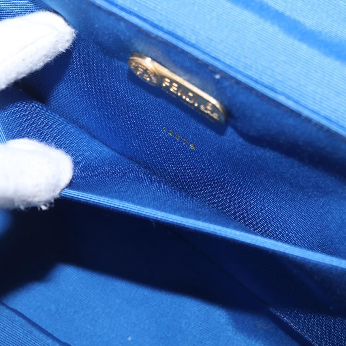 FENDI Macaroni Hand Bag Raffia Blue Gold Auth 215828A