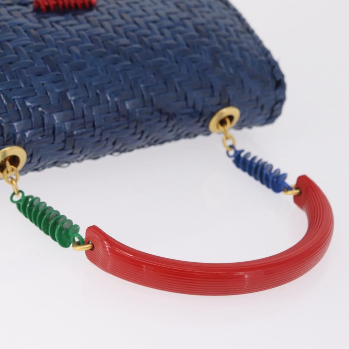 FENDI Macaroni Hand Bag Raffia Blue Gold Auth 215828A
