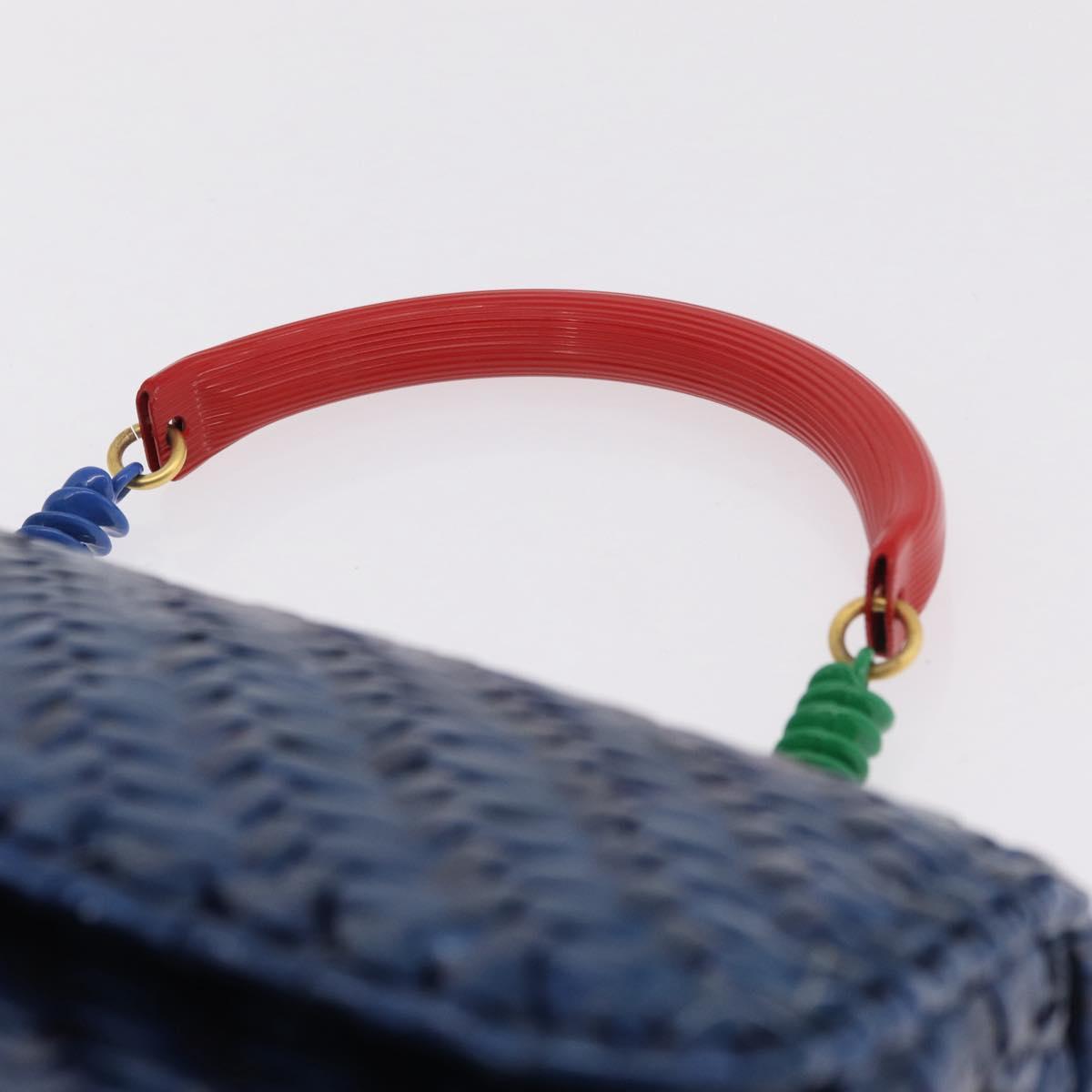 FENDI Macaroni Hand Bag Raffia Blue Gold Auth 215828A