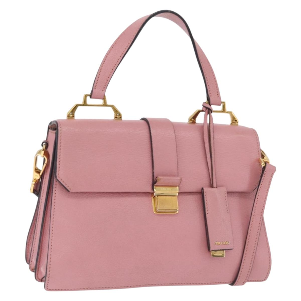 Miu Miu Madras Hand Bag Leather 2way Pink Gold Auth 215832A