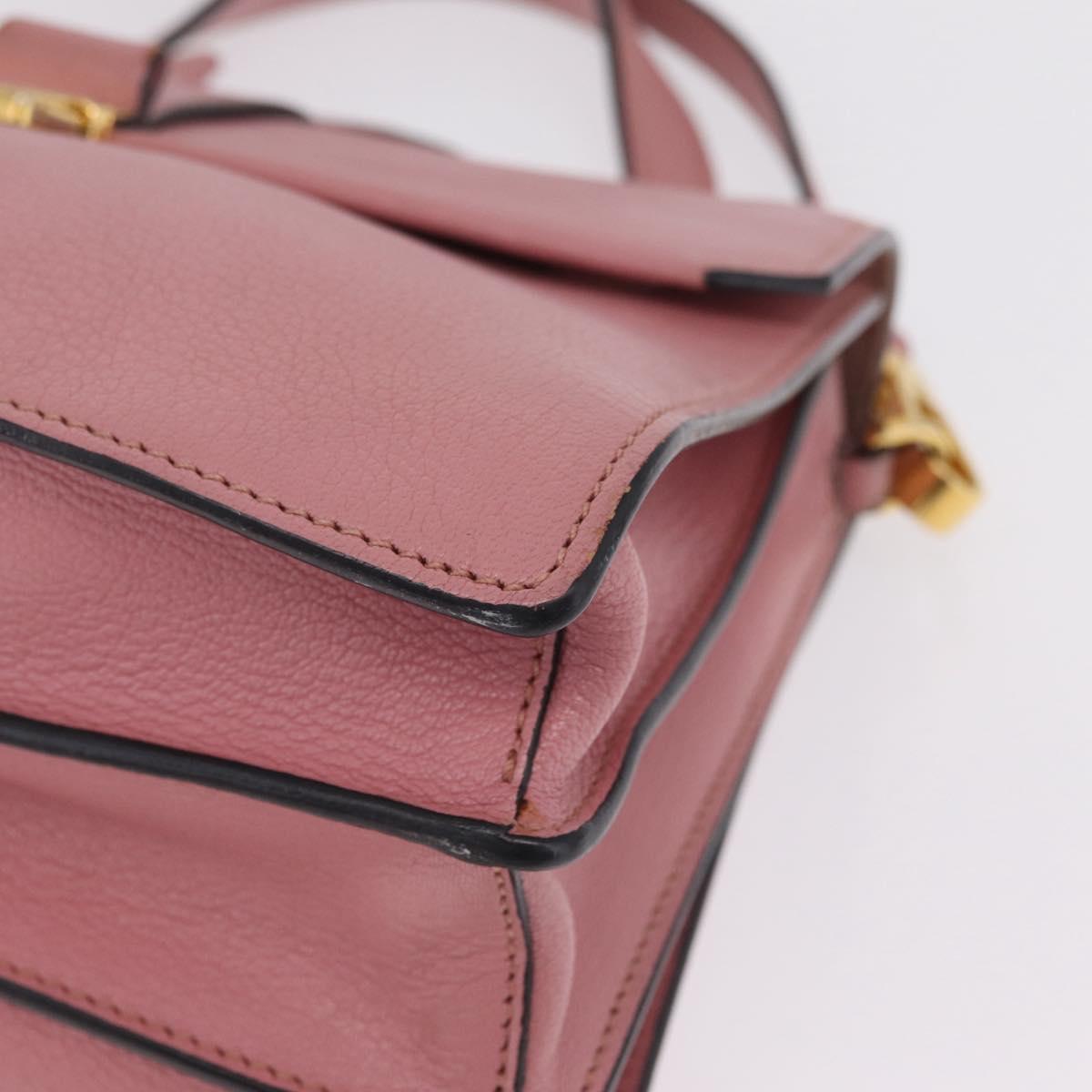 Miu Miu Madras Hand Bag Leather 2way Pink Gold Auth 215832A