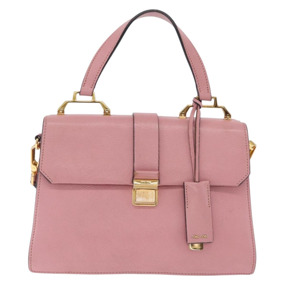 Miu Miu Madras Hand Bag Leather 2way Pink Gold Auth 215832A