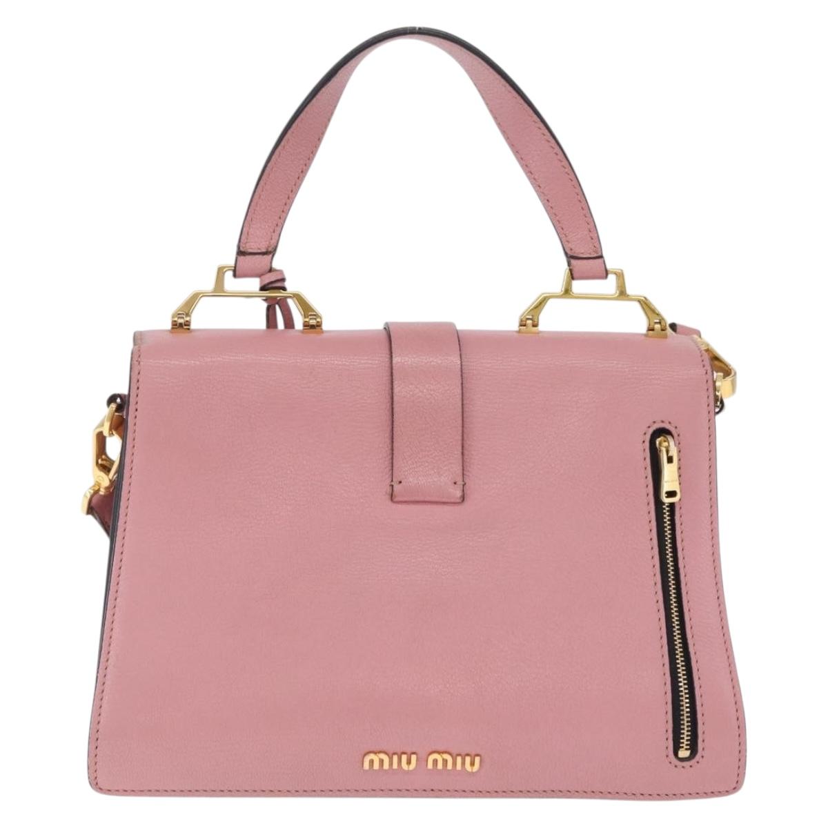 Miu Miu Madras Hand Bag Leather 2way Pink Gold Auth 215832A