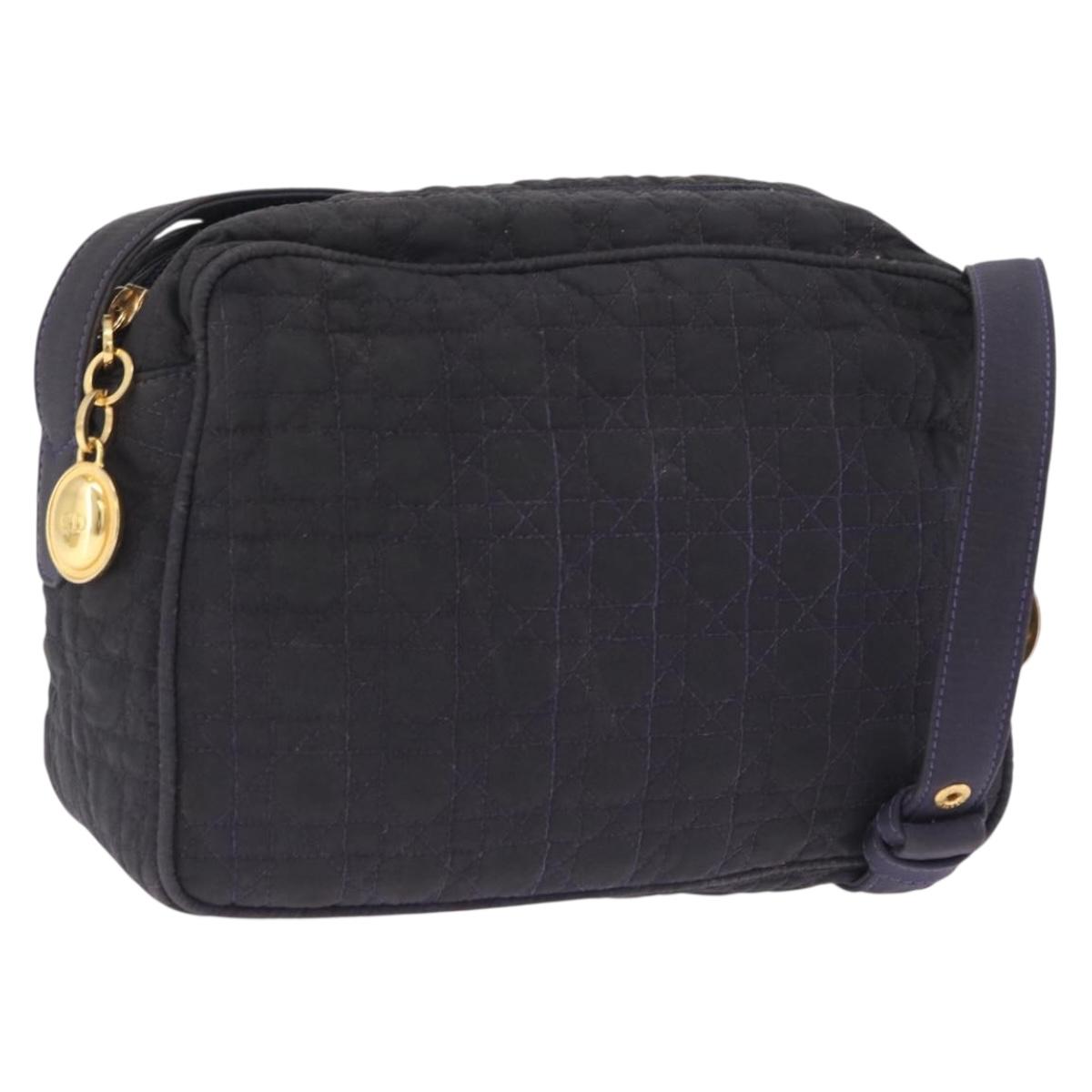 Christian Dior Canage Shoulder Bag Canvas Navy Gold Auth 216133