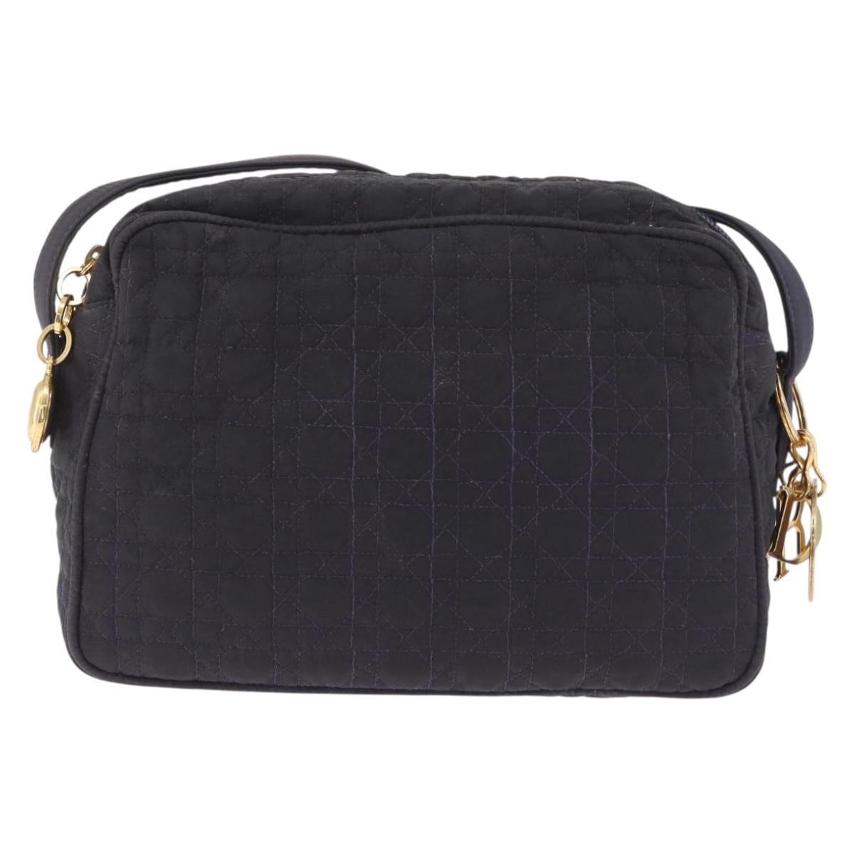 Christian Dior Canage Shoulder Bag Canvas Navy Gold Auth 216133