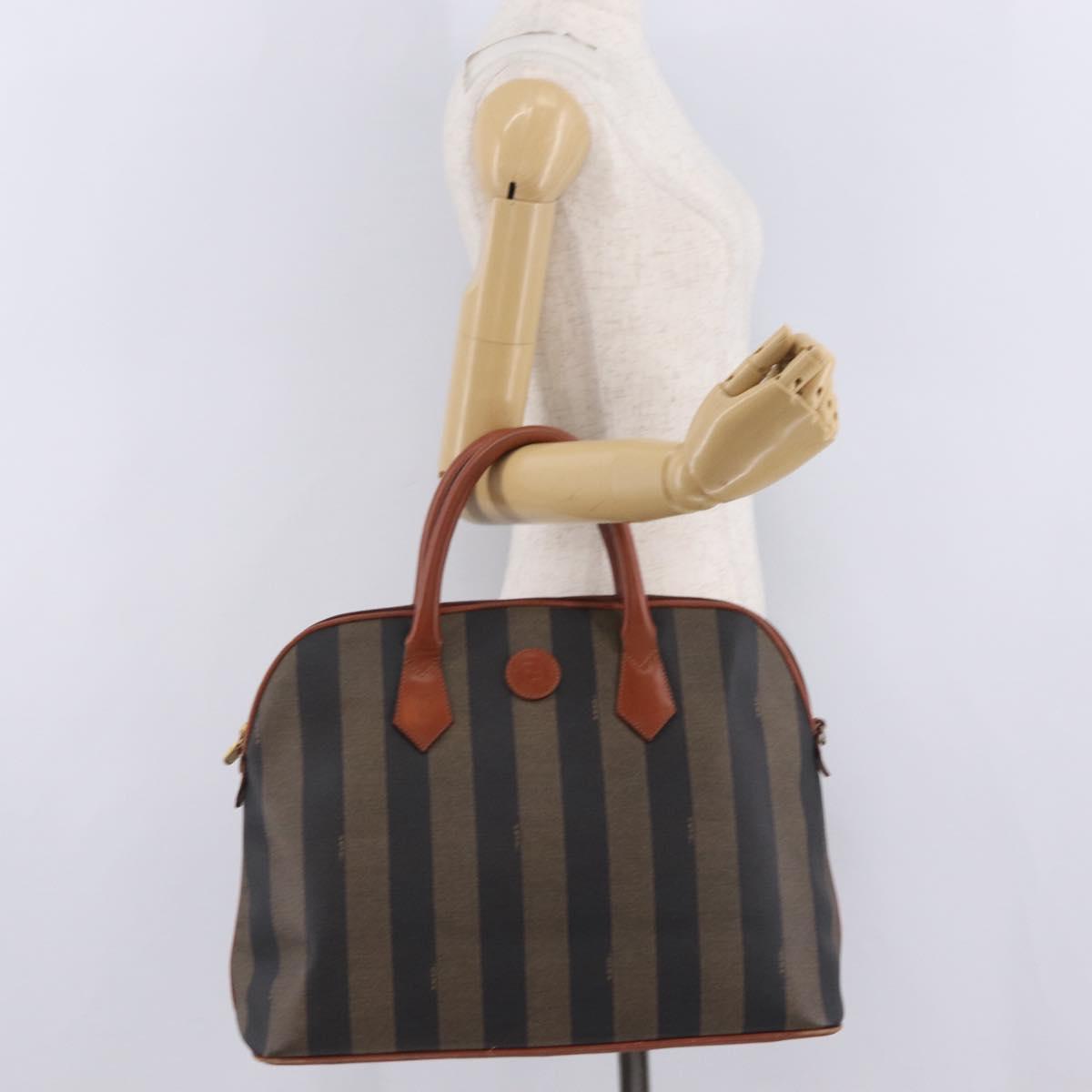 FENDI Pequin Canvas Tote Bag PVC Black Brown Auth 216136