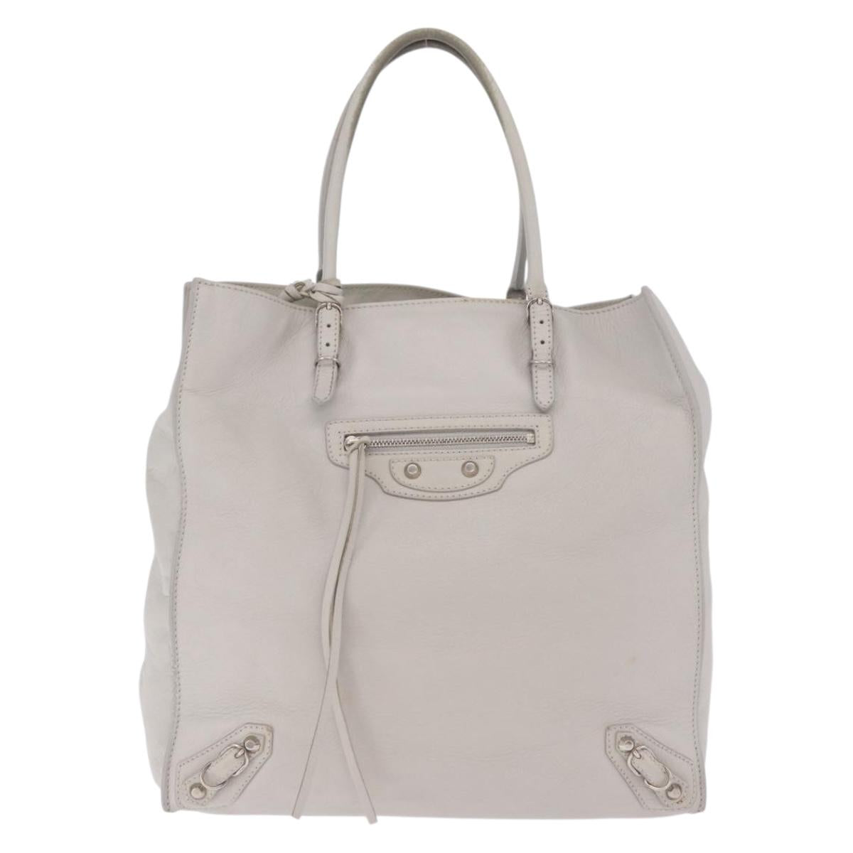 Balenciaga The Paper A5 Tote Bag Leather Gray Silver 255412 Auth 216142