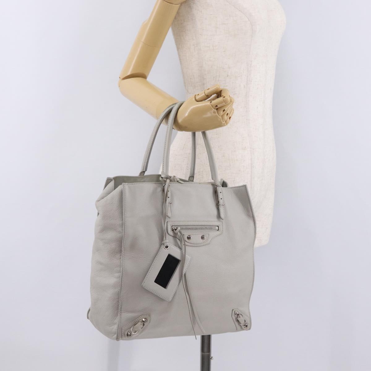 Balenciaga The Paper A5 Tote Bag Leather Gray Silver 255412 Auth 216142