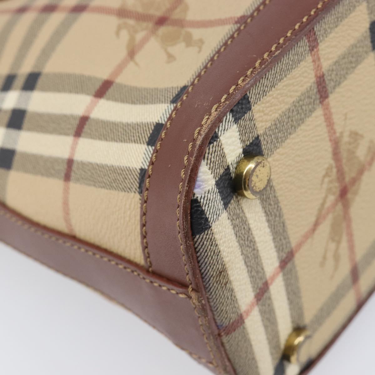 Burberrys Nova Check Hand Bag PVC Beige Gold Auth 216144
