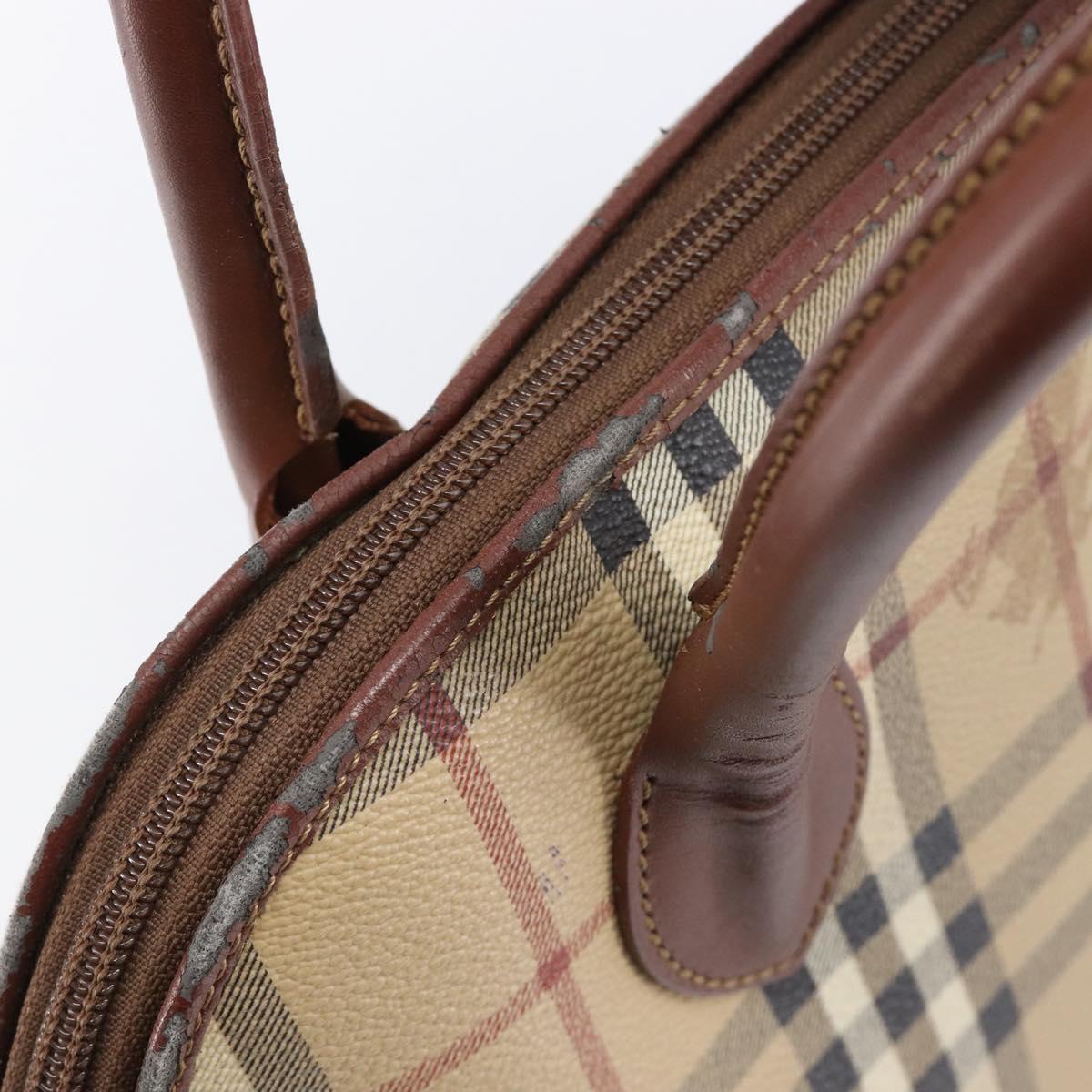 Burberrys Nova Check Hand Bag PVC Beige Gold Auth 216144