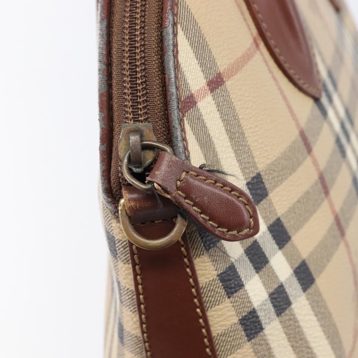 Burberrys Nova Check Hand Bag PVC Beige Gold Auth 216144