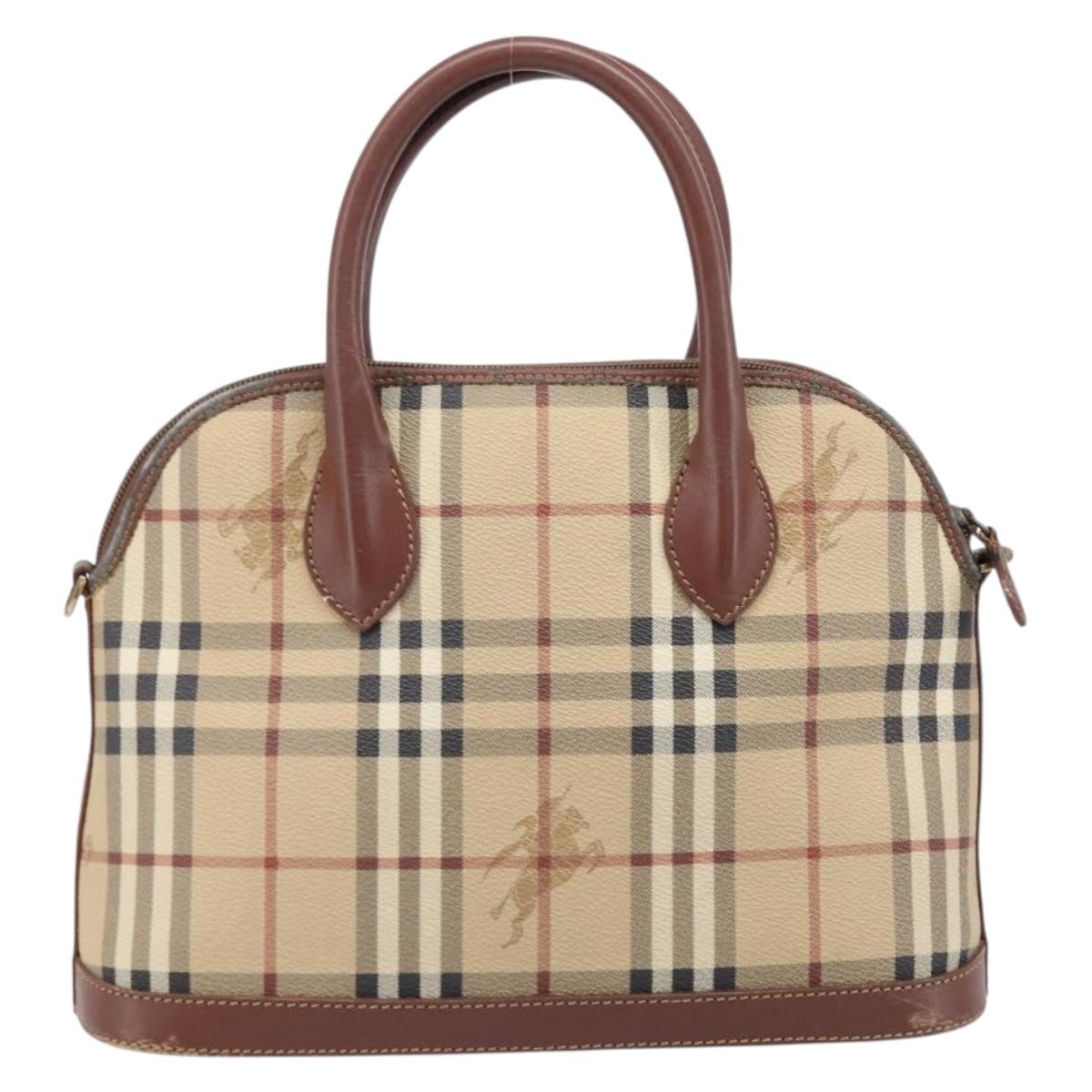 Burberrys Nova Check Hand Bag PVC Beige Gold Auth 216144