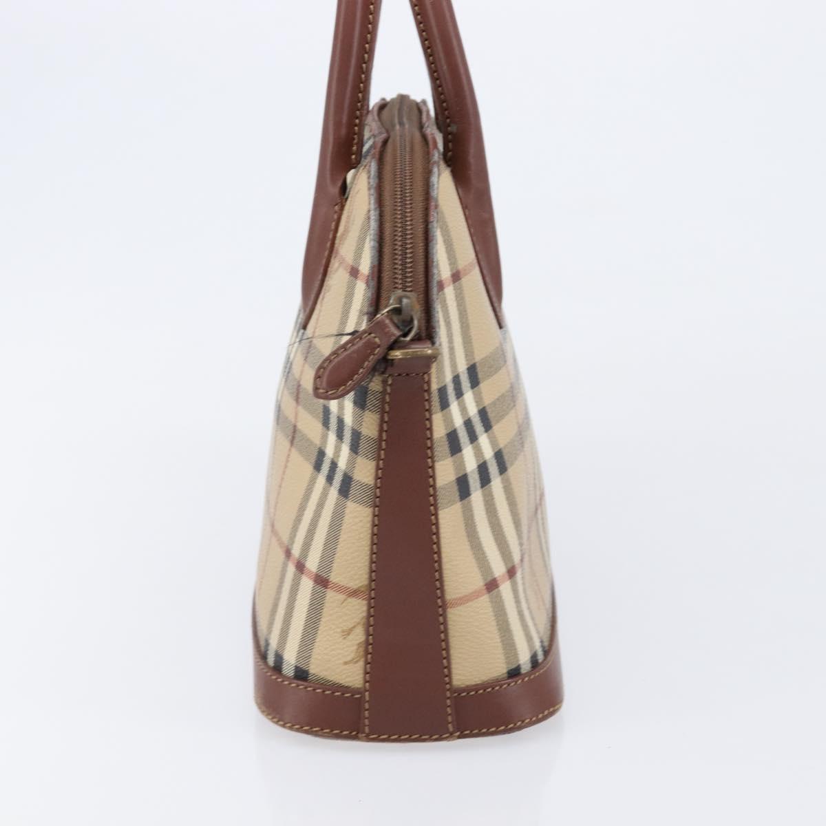 Burberrys Nova Check Hand Bag PVC Beige Gold Auth 216144
