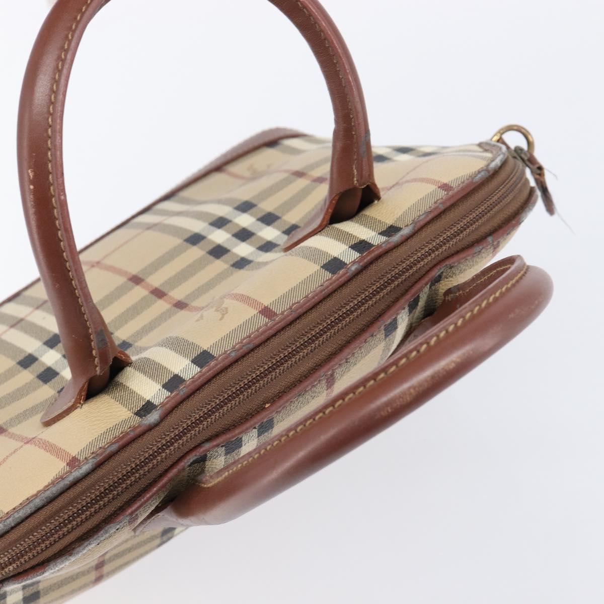 Burberrys Nova Check Hand Bag PVC Beige Gold Auth 216144