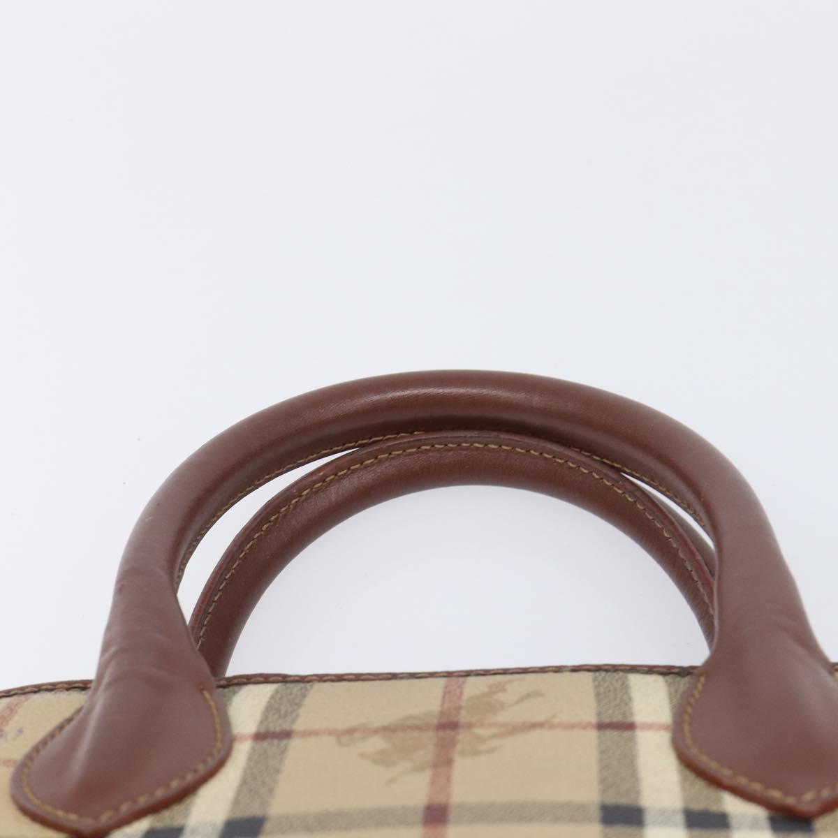 Burberrys Nova Check Hand Bag PVC Beige Gold Auth 216144
