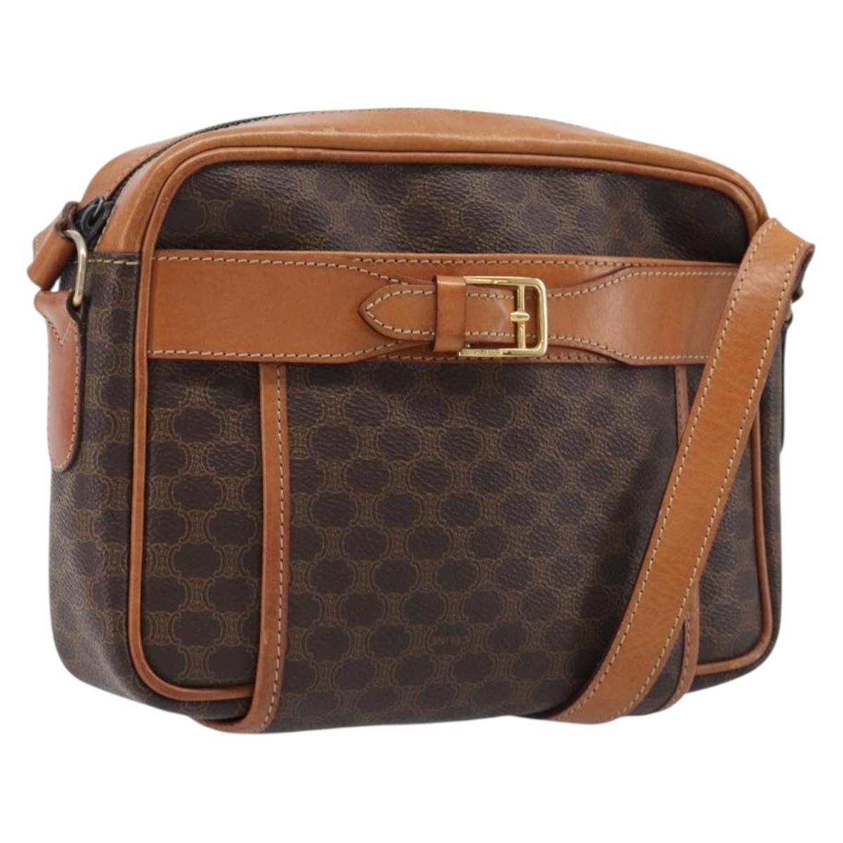CELINE Macadam Canvas Shoulder Bag PVC Leather Brown Gold Auth 216146A