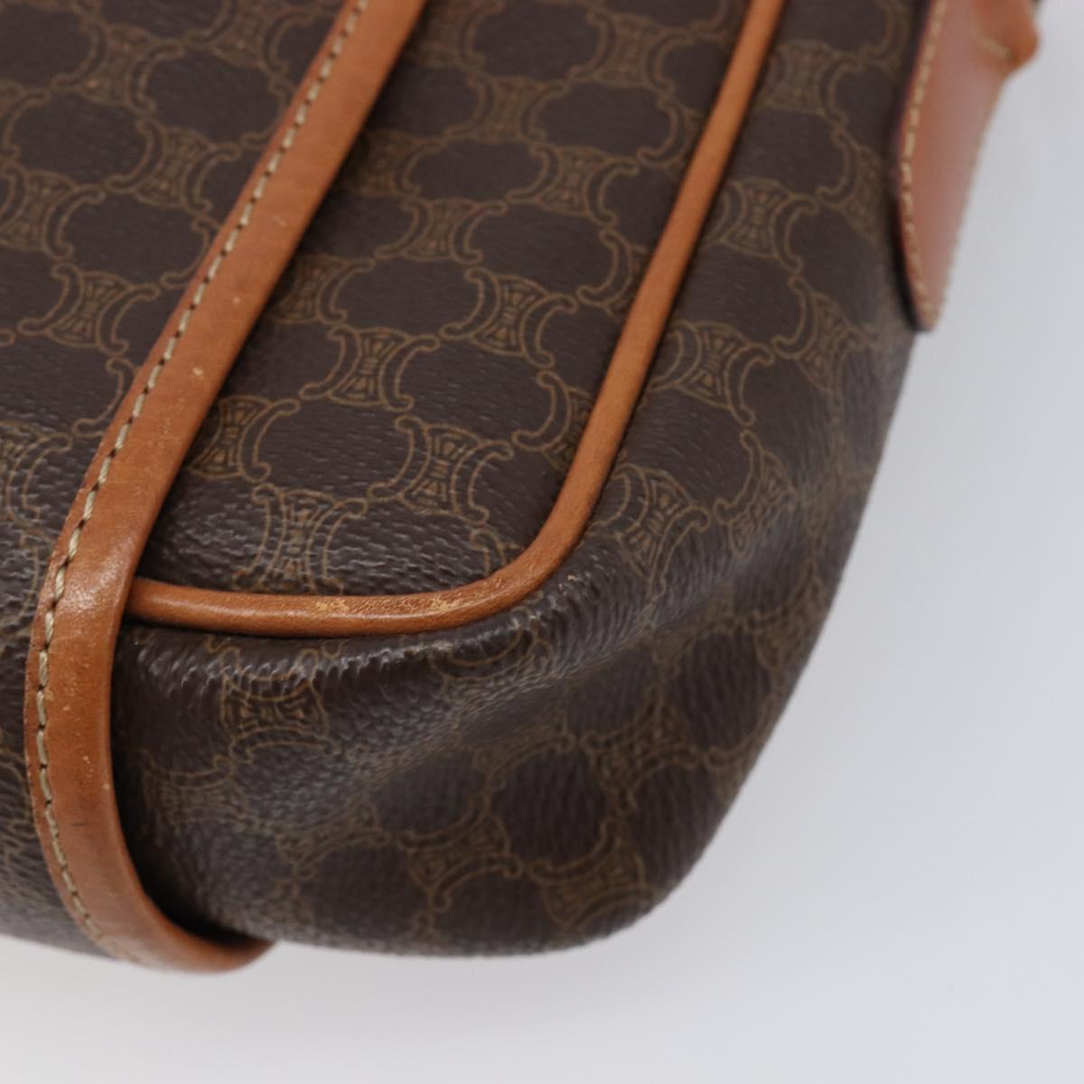CELINE Macadam Canvas Shoulder Bag PVC Leather Brown Gold Auth 216146A