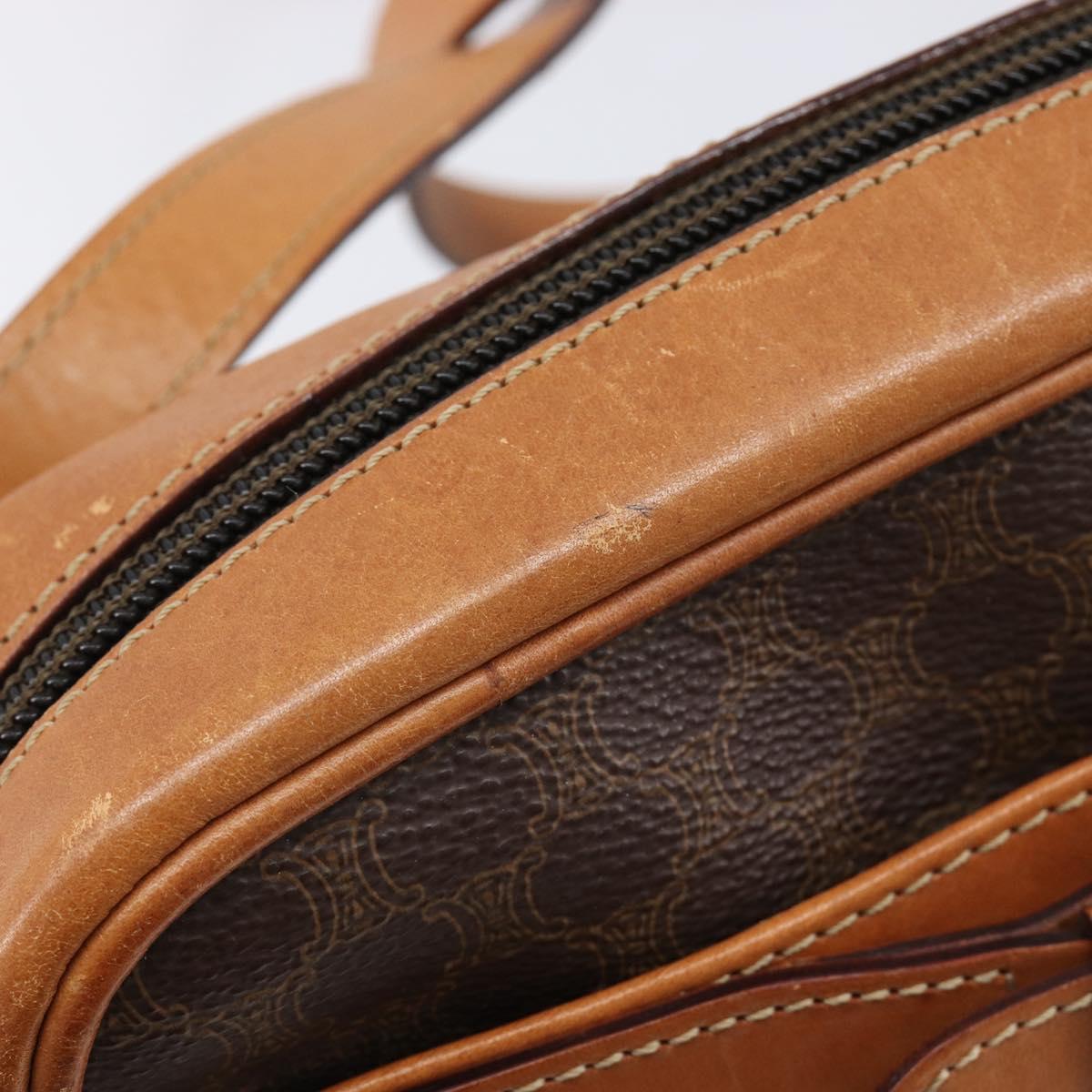 CELINE Macadam Canvas Shoulder Bag PVC Leather Brown Gold Auth 216146A