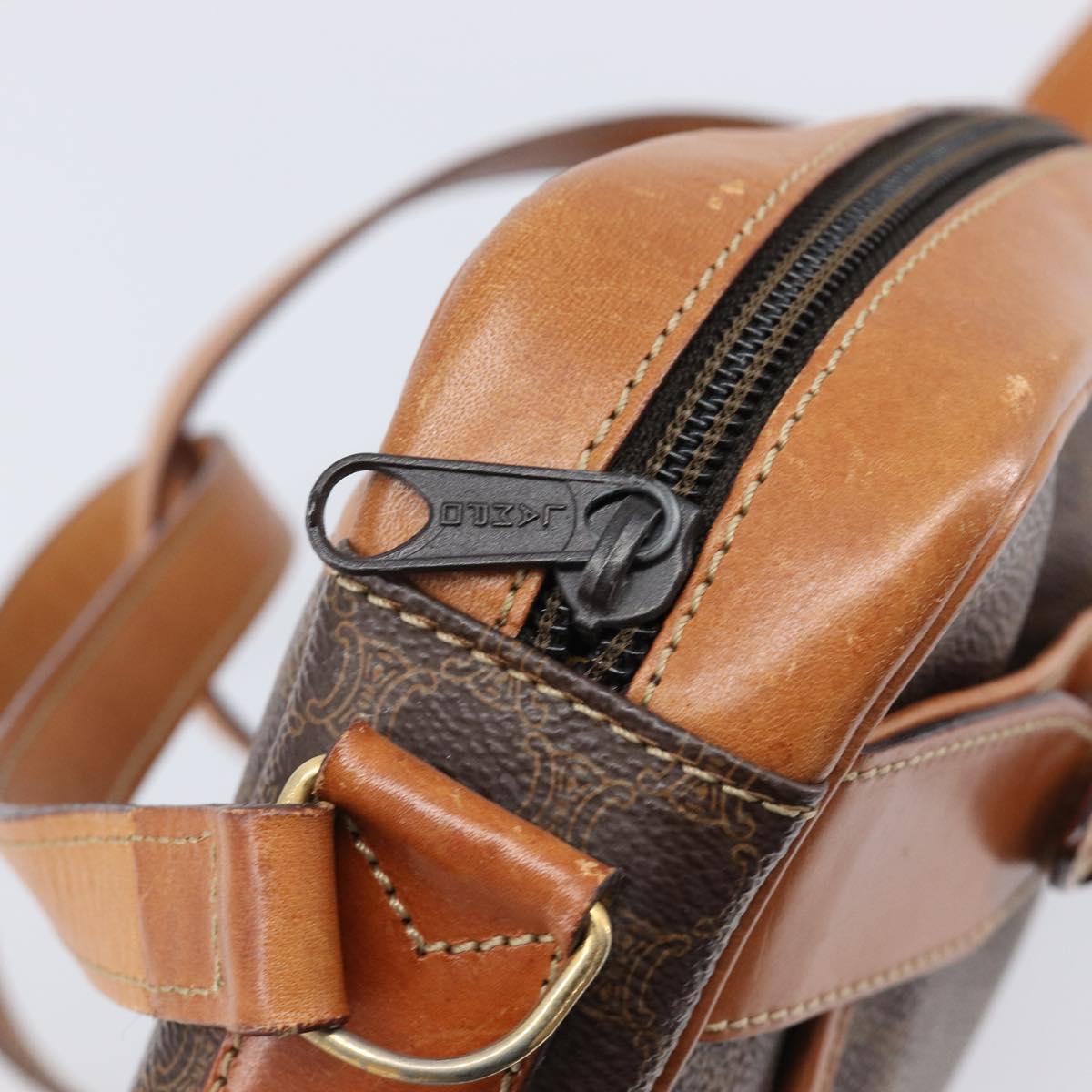 CELINE Macadam Canvas Shoulder Bag PVC Leather Brown Gold Auth 216146A