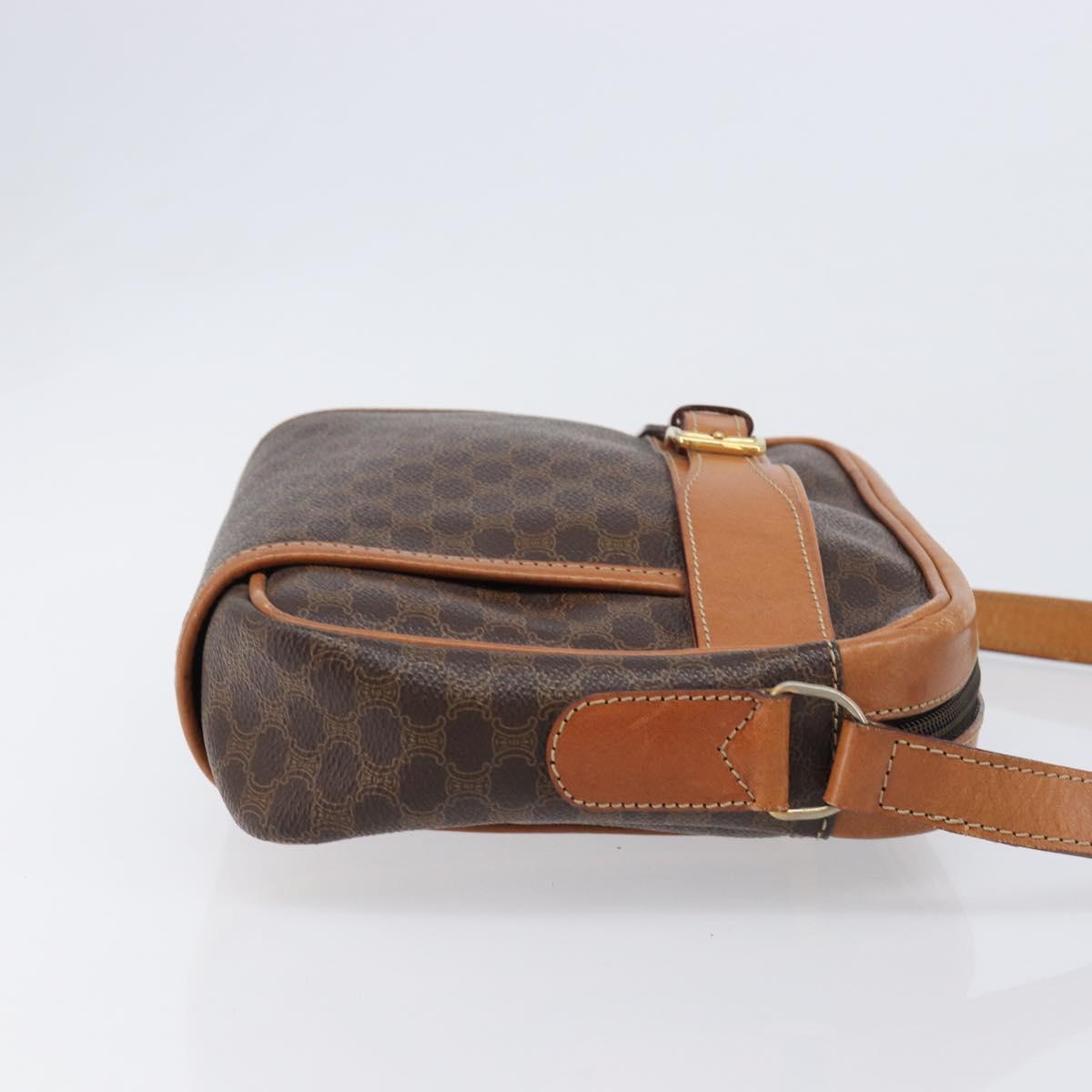 CELINE Macadam Canvas Shoulder Bag PVC Leather Brown Gold Auth 216146A