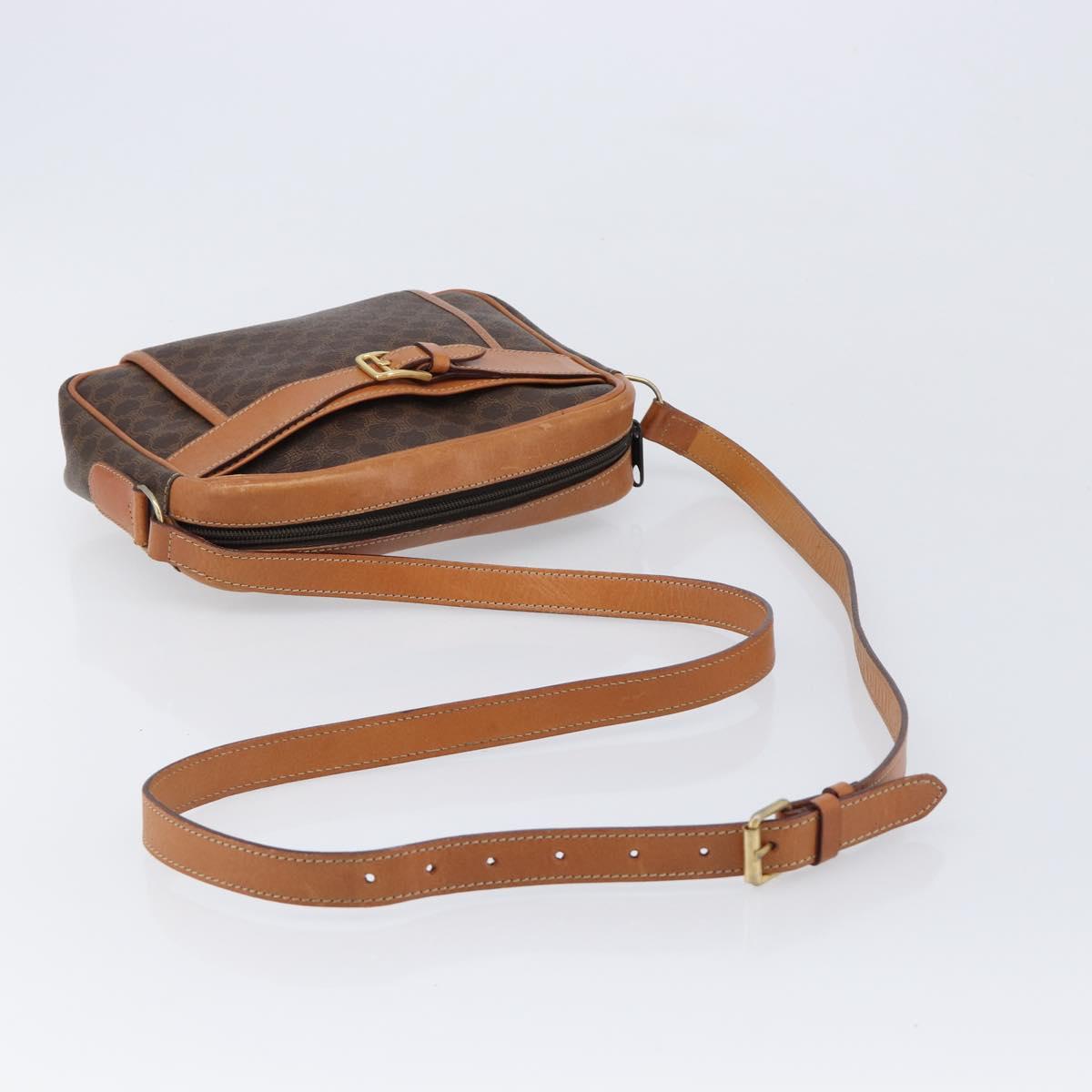CELINE Macadam Canvas Shoulder Bag PVC Leather Brown Gold Auth 216146A