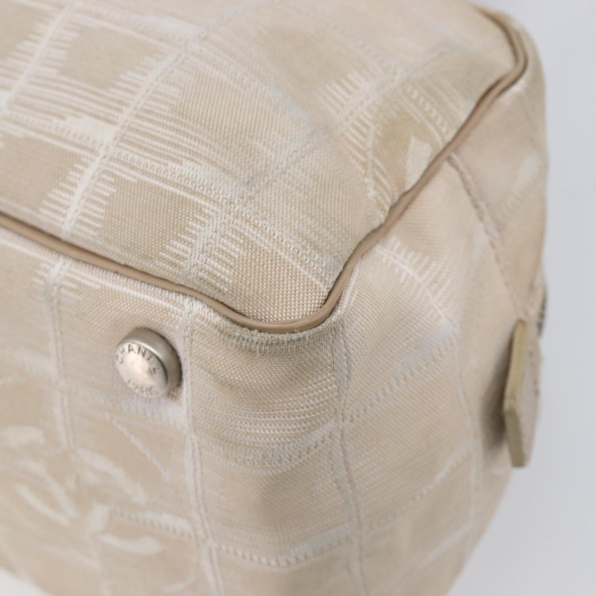 CHANEL New Travel Line Hand Bag Canvas Beige Silver CC Auth 216148