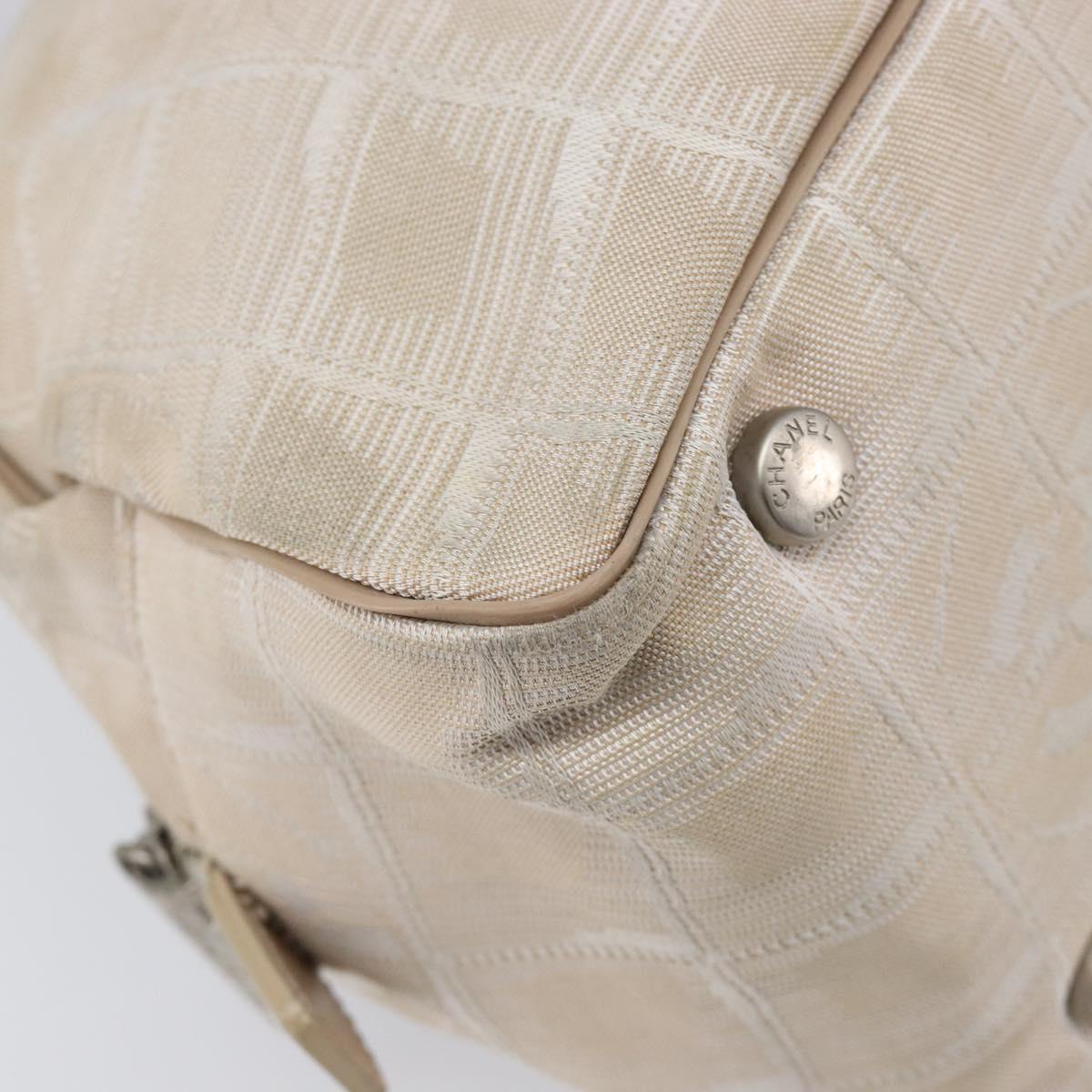 CHANEL New Travel Line Hand Bag Canvas Beige Silver CC Auth 216148