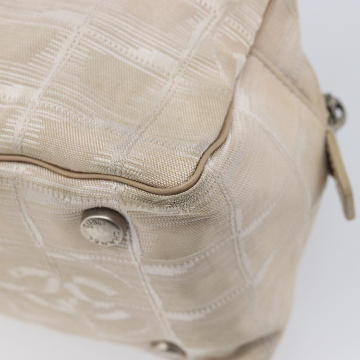 CHANEL New Travel Line Hand Bag Canvas Beige Silver CC Auth 216148