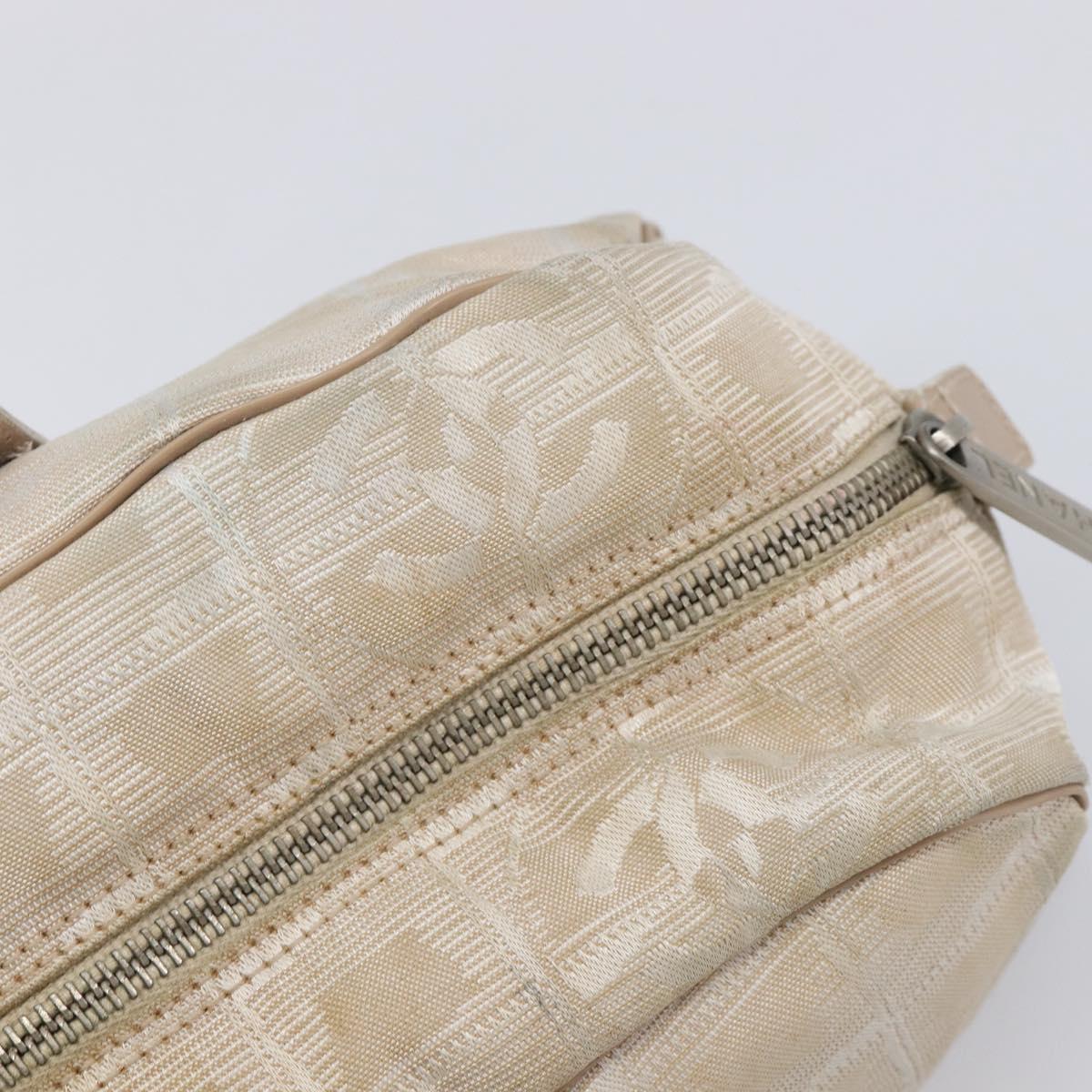 CHANEL New Travel Line Hand Bag Canvas Beige Silver CC Auth 216148