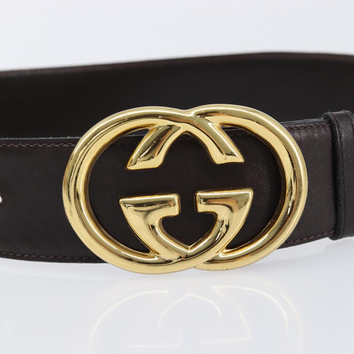 GUCCI Interlocking Belt Leather 31.9"" 65-26 Dark Brown Gold Auth 216149A