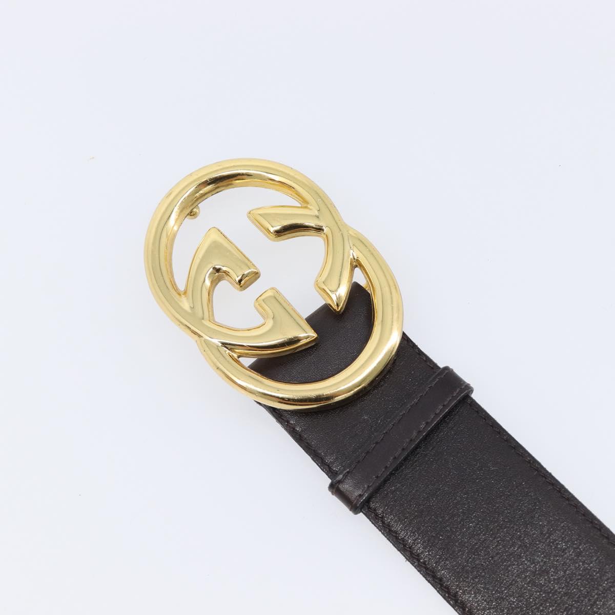 GUCCI Interlocking Belt Leather 31.9"" 65-26 Dark Brown Gold Auth 216149A