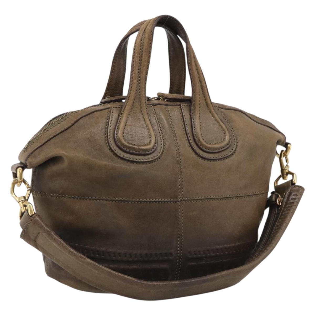 GIVENCHY Nightingale Hand Bag Leather 2way Brown Gold Auth 216153