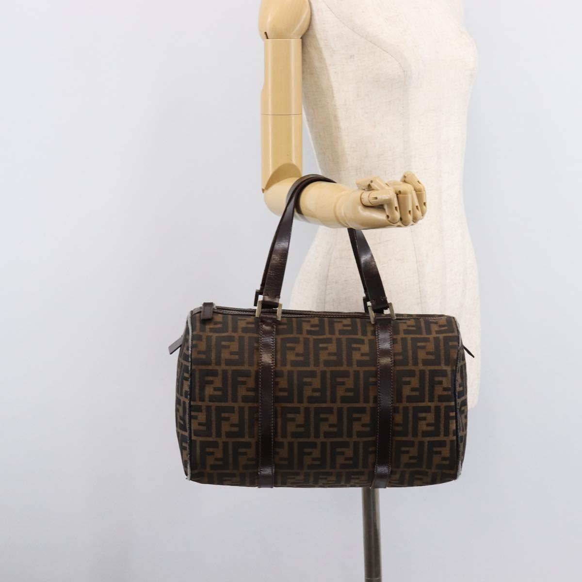 FENDI Zucca Canvas Hand Bag Brown Black Auth 216161