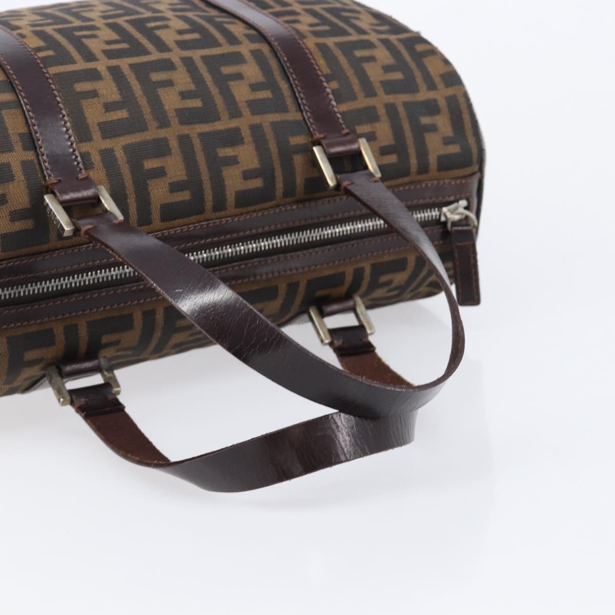 FENDI Zucca Canvas Hand Bag Brown Black Auth 216161