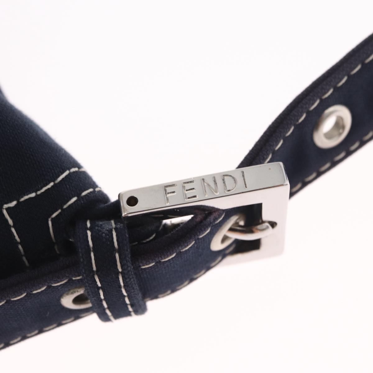 FENDI Mamma Baguette Shoulder Bag Canvas Navy Silver Auth 216165V