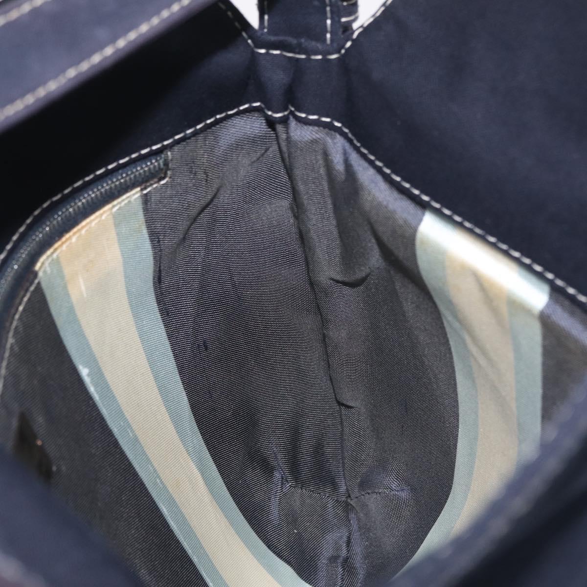 FENDI Mamma Baguette Shoulder Bag Canvas Navy Silver Auth 216165V