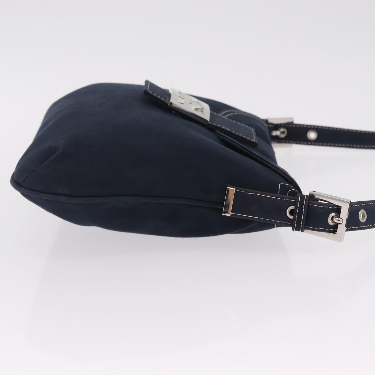 FENDI Mamma Baguette Shoulder Bag Canvas Navy Silver Auth 216165V