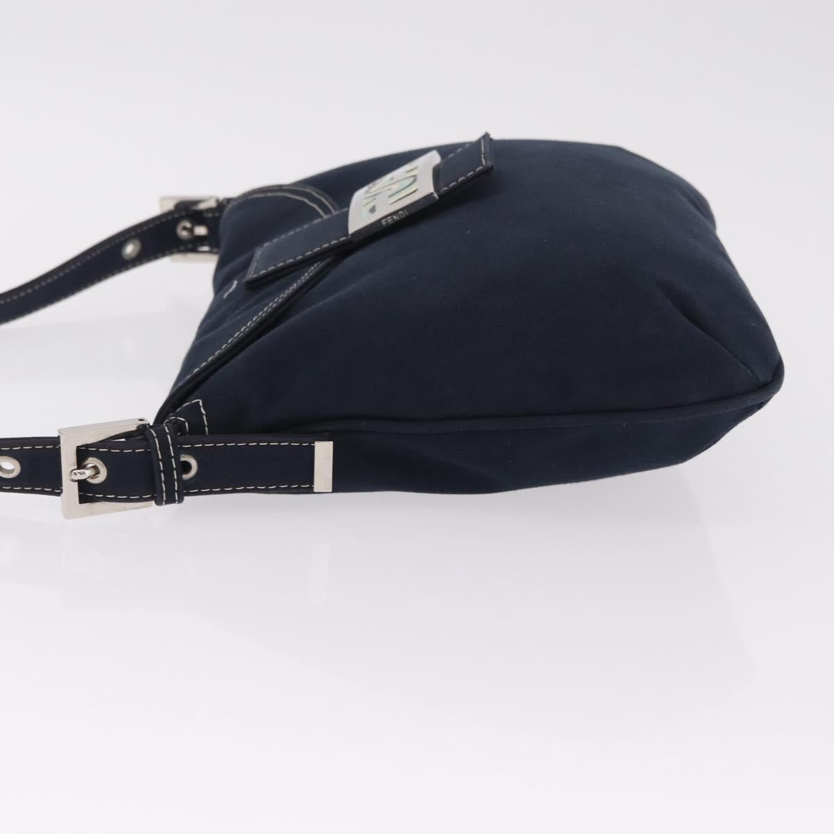 FENDI Mamma Baguette Shoulder Bag Canvas Navy Silver Auth 216165V
