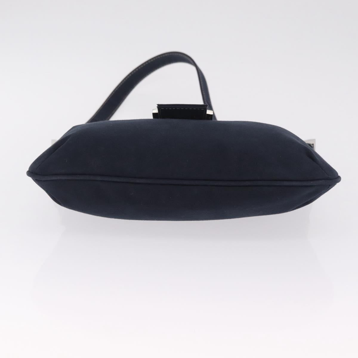 FENDI Mamma Baguette Shoulder Bag Canvas Navy Silver Auth 216165V